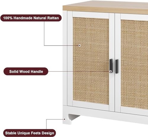 Rattan Storage Cabinet with 4 Doors and Shelf for Dining Room, Living Room, Hallway Z4372