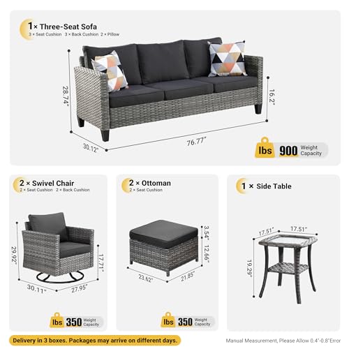 6 Piece Outdoor Wicker Sofa Set with Swivel Rocking Chairs and Cushions X998