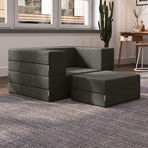 Convertible Sleeper Futon Chair & Ottoman with Machine-Washable Cover J231740