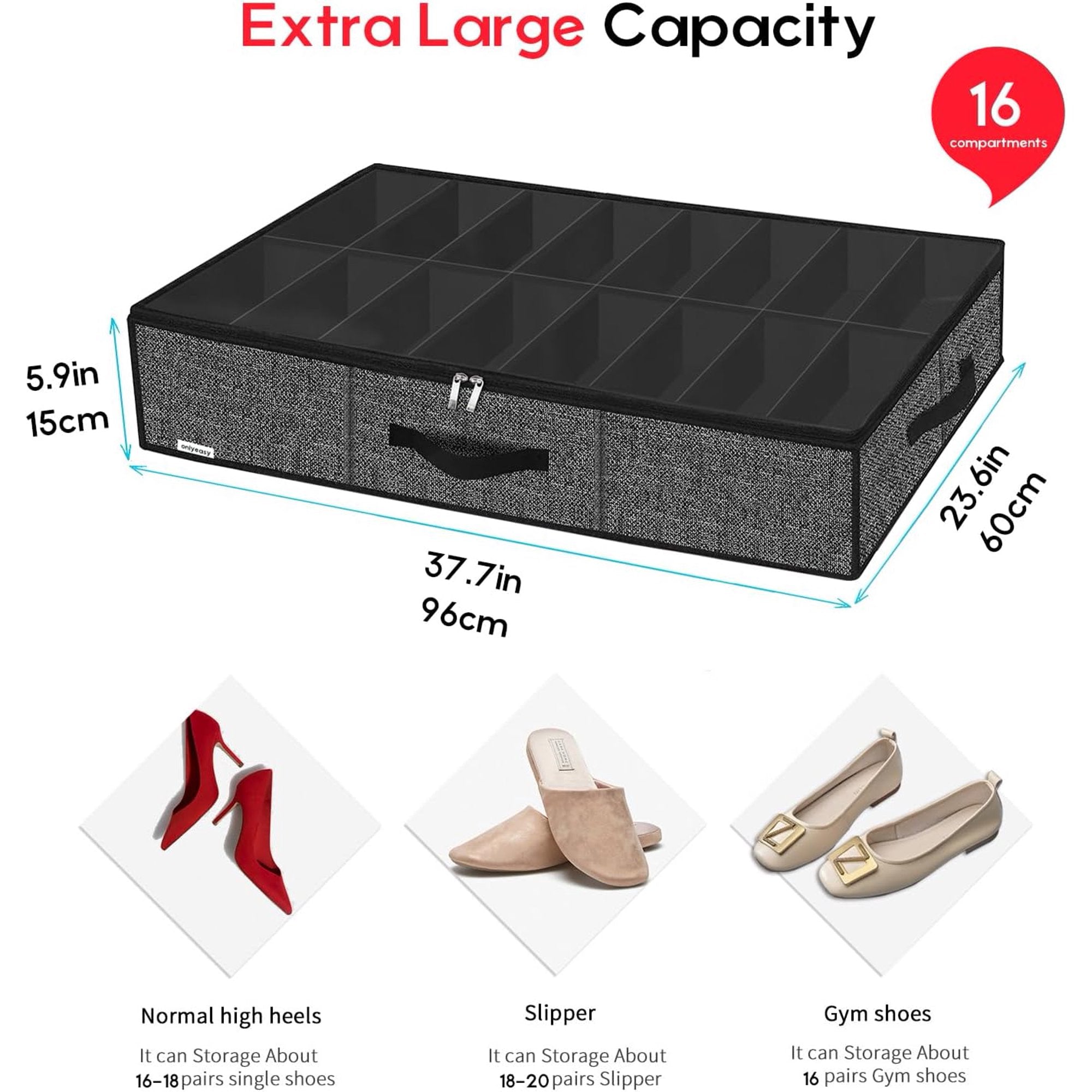 Under Bed Shoe Storage Organizer with Clear Window, Foldable O7276