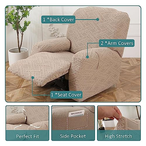 Recliner Slipcover 4-Piece Set with Side Pocket, Anti-Slip Elastic Furniture Protector U7173