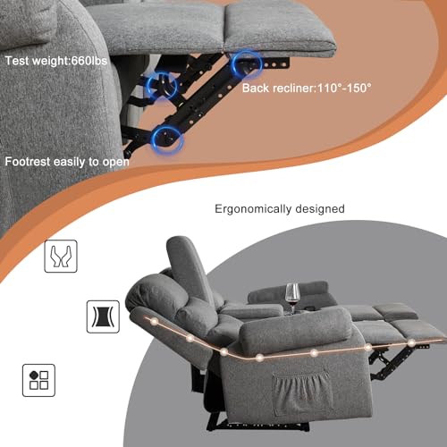 Reclining Loveseat Sofa with Storage Console and Cup Holders, Grey A7569