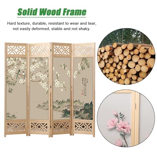 4-Panel Folding Privacy Screen Room Divider, 180-200cm Tall Wooden Partition J785129