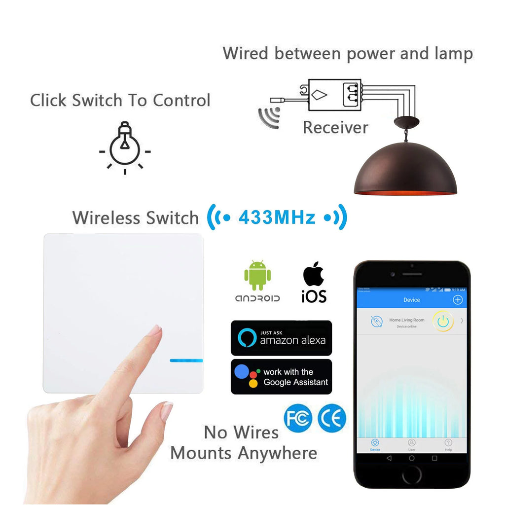 Smart Light Switch WiFi Wall Wireless 1-Gang with Remote Control Z904126