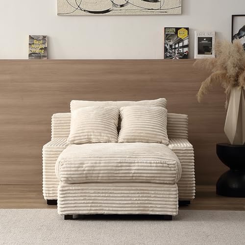 Oversized Double Chaise Sleeper Sofa with Corduroy Upholstery, Beige H846795