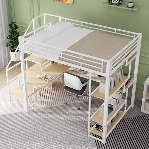 Metal Loft Bed with Storage Staircase and Desk V76393