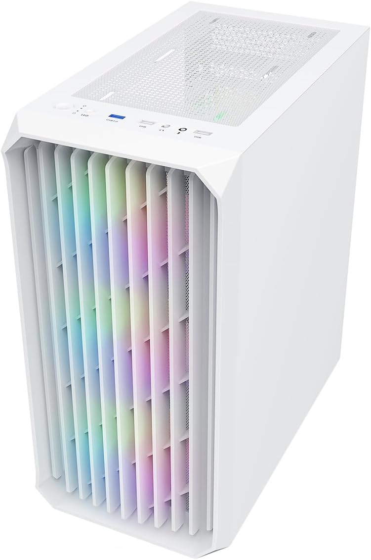 Airflow Micro-ATX PC Gaming Case with Mesh Front Panel and Tempered Glass Side Panel, White S493
