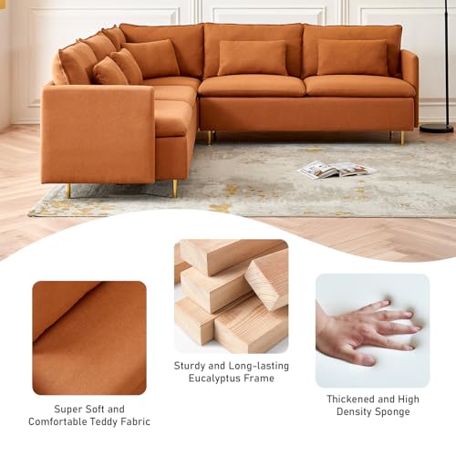 L Shaped Sectional Couch with 5 Waist Pillows for Living Room O6158
