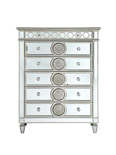 Mirrored 6-Drawer Storage Chest with Crystal Knobs and Tapered Legs C7958