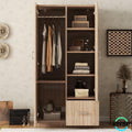 RITSU Armoire Wardrobe 2 Doors, Freestanding Clothes Cabinet w/ 1 Drawer, 5 Open Shelves and Hanging Rod, Versatile Wooden Storage Closets Organization for Bedroom, Natural, 31.5 Inch