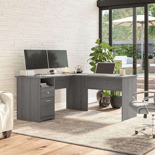 L Shaped Computer Desk with Drawers, 60W, Gray O401124