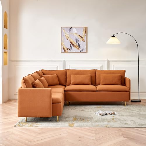 L Shaped Sectional Couch with 5 Waist Pillows for Living Room O6158