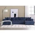 131" Modular Sectional Couch, Comfy Corduroy Striped Fabric Floor Sofa, Luxury U-Shape Sectional Sofa with Chaise Lounge, Free Combination Sleeper Sofa for Living Room, Apartment, Beige