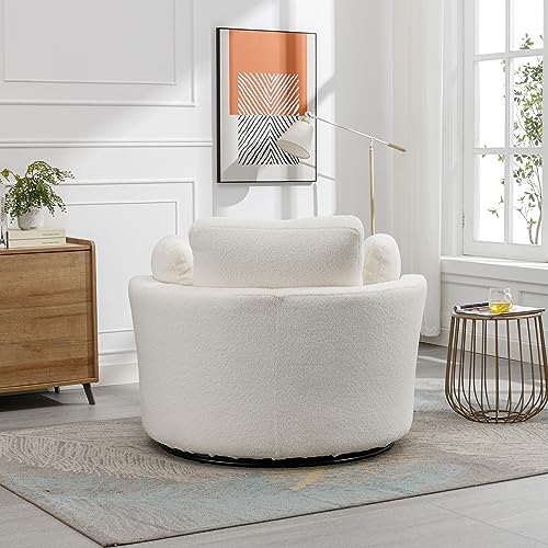Swivel Accent Barrel Chair with 3 Pillows, 360 Degree Round Sofa for Living Room Bedroom Lounge X449954