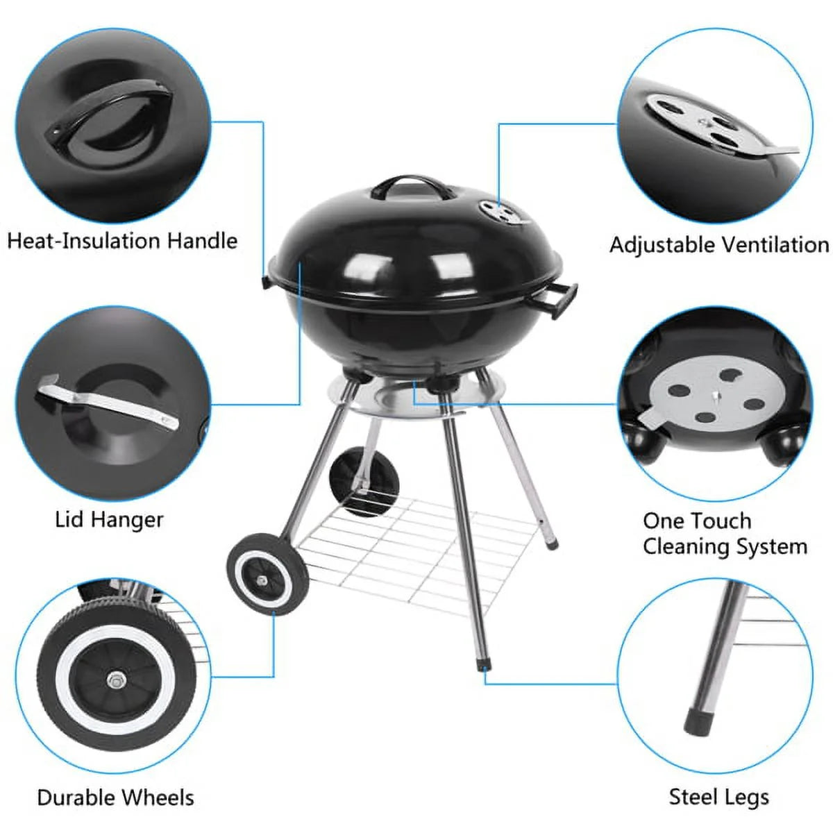 Charcoal Grill Outdoor Portable BBQ Stainless Steel 18 Inch J905