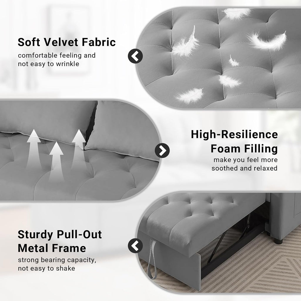 3-in-1 Convertible Sofa Bed with Adjustable Backrest and Storage, Gray V695