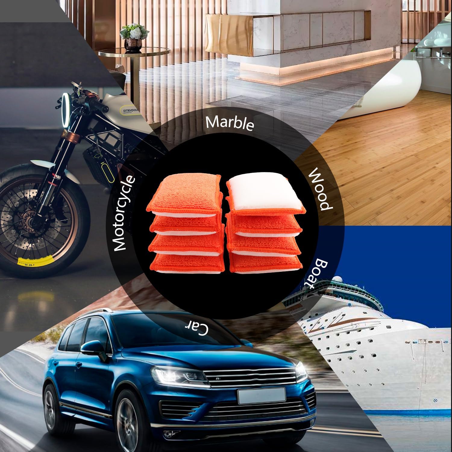 Car Interior Scrubbing Sponge, 8Pcs Microfiber Wax Applicator, Car Wash Sponges I497664