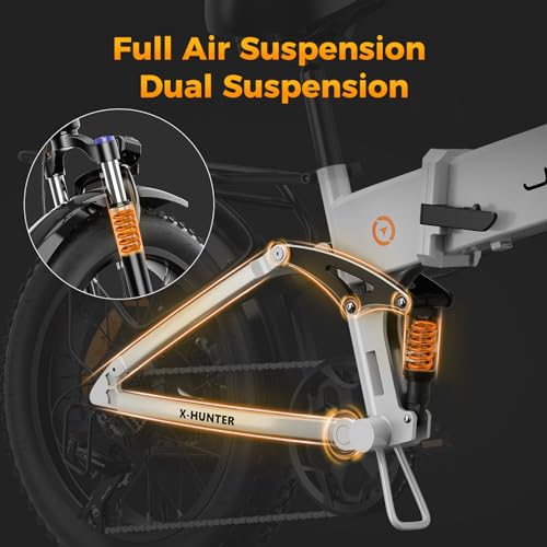 Electric Bike for Adults, 1400W Peak Motor, 30MPH Max Speed, Removable Battery, Full Suspension, Foldable Fat Tire Ebike J4993