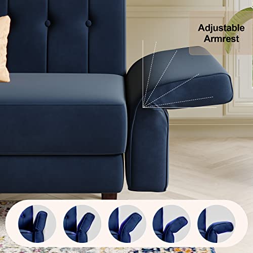 Velvet Convertible Futon Sofa Bed Memory Foam Navy Blue L914836