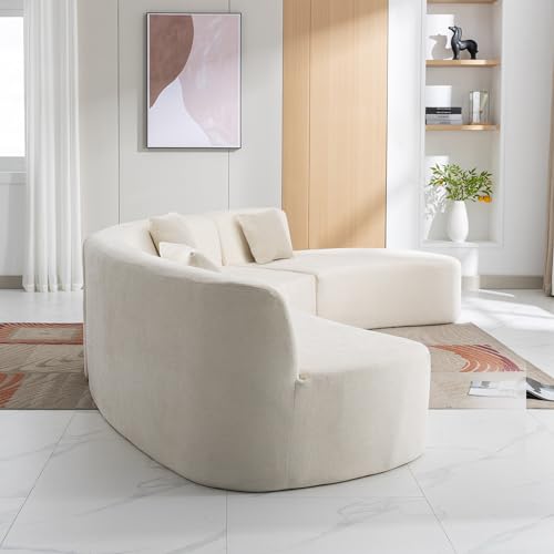 Curved Chenille Sectional Sofa with Three Throw Pillows, Beige G426741