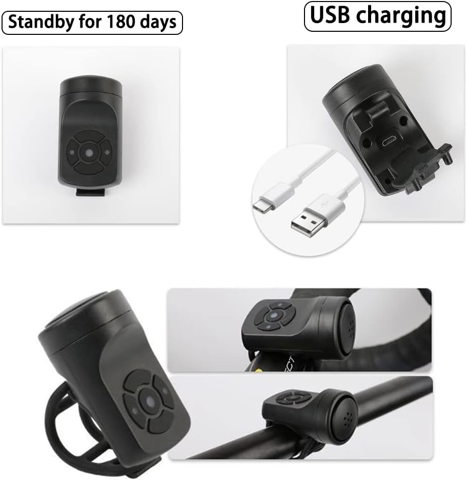 Electric Bike Horn, 120Db with 4 Sound Modes, USB Rechargeable for Mountain and Road Bikes T6830