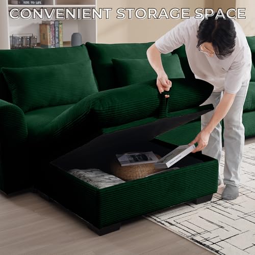 Corduroy L-Shaped Modular Sofa with Storage Ottoman M5579