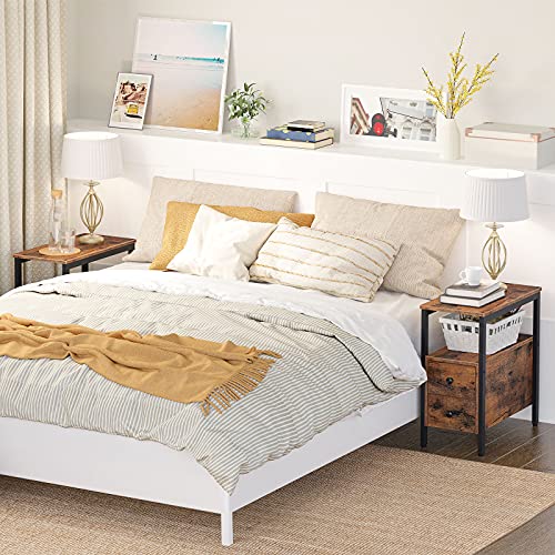 Narrow Side Table with Drawer and Open Shelf, Nightstand for Small Spaces W6170