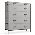 Athena Collection Double Dresser with 10 Drawers, TV Stand Chest of Drawers, Fabric Dresser Organizer with Metal Frame and Wooden Top for Bedroom, Hallway, Entryway, Closet, Nursery, Wooden Grain