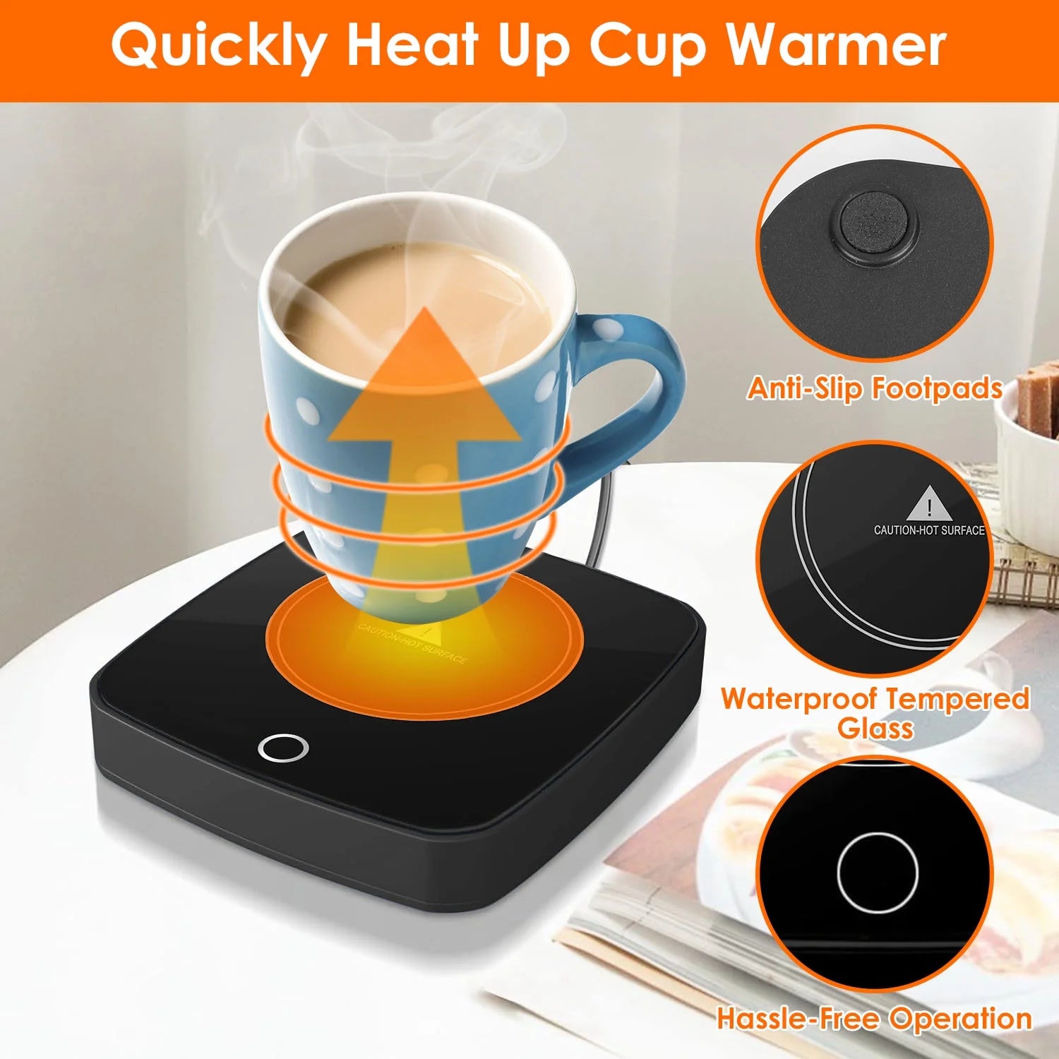 Coffee Milk Mug Warmer, 16W Electric Cup Warmer with 3 Temp Settings L63292