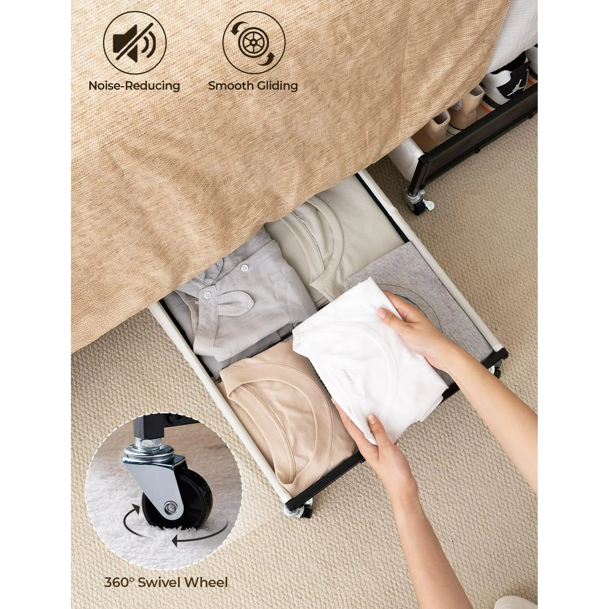 Under Bed Storage with Wheels, 2-Pack Metal Containers, 80L Y595
