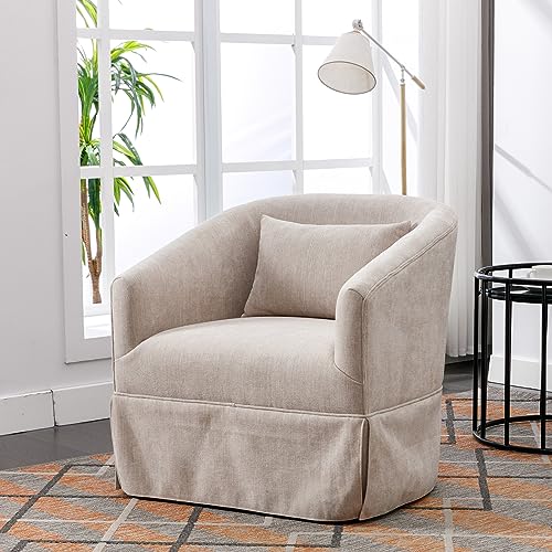 Swivel Accent Armchair Set of 2, Upholstered 360 Degree Barrel Chair with Skirt and Pillow D51973