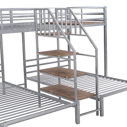 Triple Bunk Bed with Wardrobe, Mirror and Safety Guardrail X936
