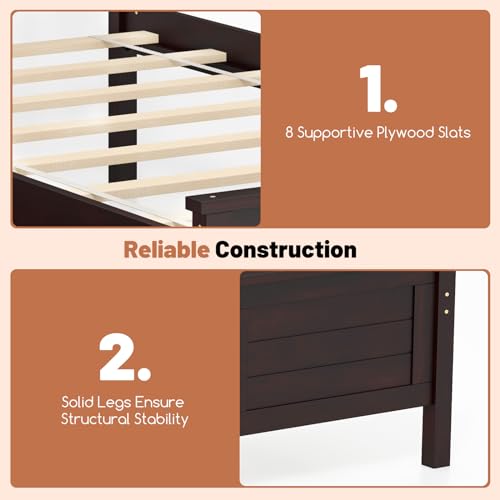 Twin Size Bed Frame with 2 Drawers and Solid Wood Headboard T9379