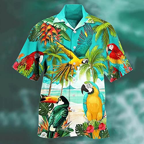Men Hawaiian Shirt Printed Casual Button Up P9553