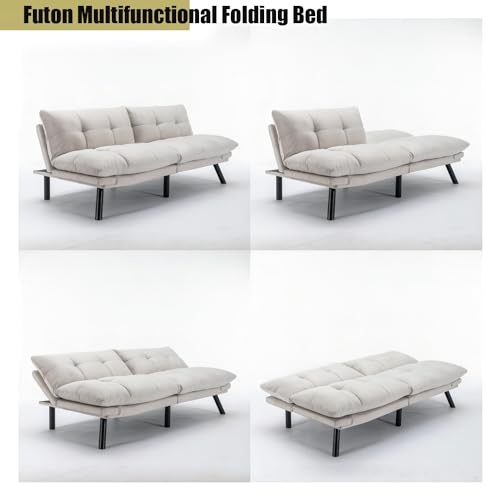 Linen Futon Sofa Bed, Convertible Folding Couch for Small Spaces I494