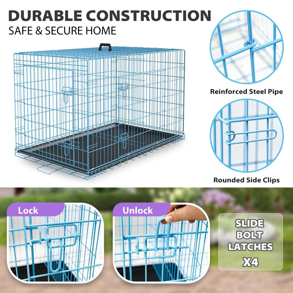 Folding Wire Dog Crate with Double-Door for Large Dogs Y95544