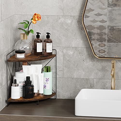 Corner Shelf, Bathroom Countertop Organizer, Wooden Storage Rack K17376