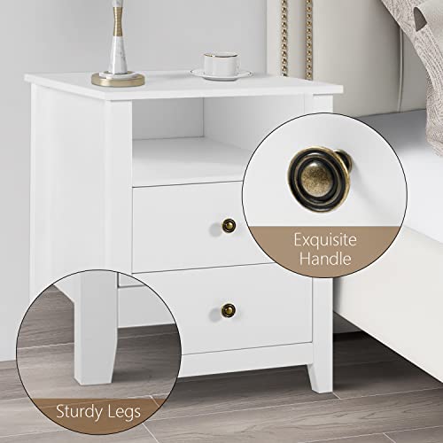 White Nightstands with Drawer - Set of 2 Modern Bedroom Night Stands O555181
