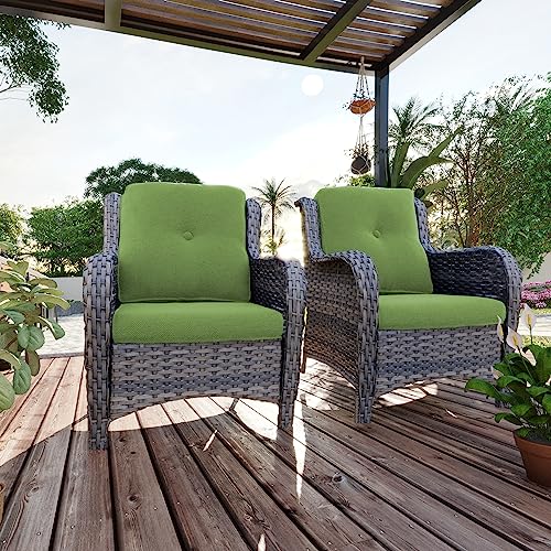 Outdoor Rattan Patio Dining Chairs Set of 2 with Seat Cushions, Blue G986955