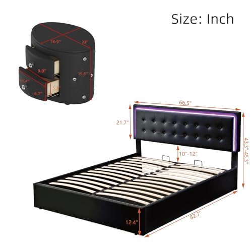 Queen Size Upholstered Bed with LED Headboard and 2 Nightstands J3020