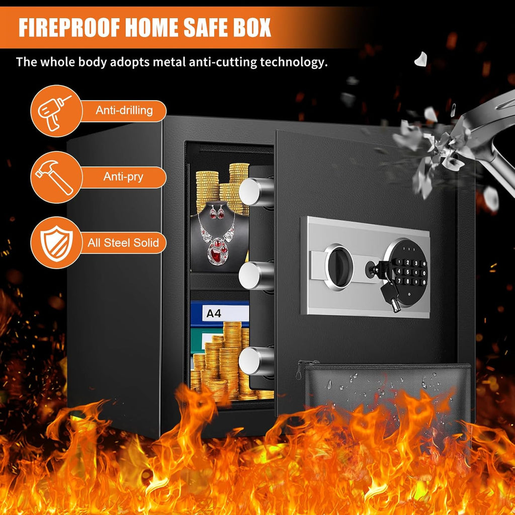 Fireproof Waterproof Home Safe Box with Digital Keypad and Detachable Shelf R518