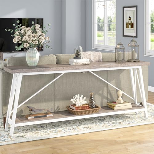 Industrial Entryway Console Sofa Table, White J70417