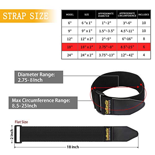 2" x 18" Elastic Hook and Loop Storage Straps with Buckle (6 Pack) - Black A9804