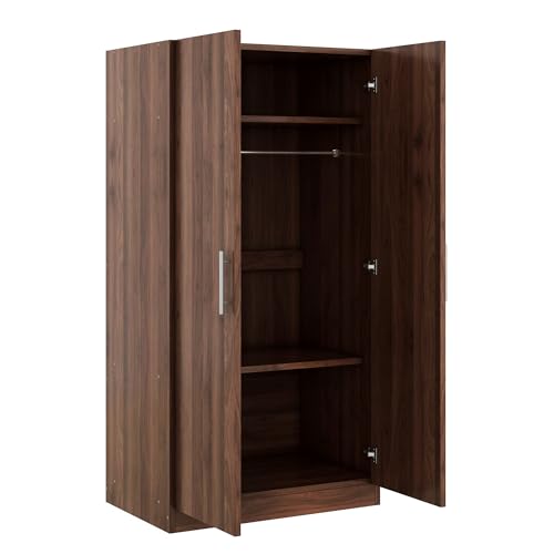 Wooden 2-Door Wardrobe with Shelves and Hanging Rail W9887