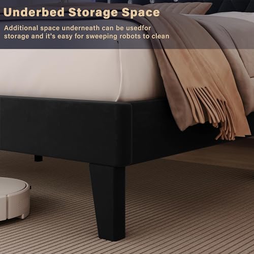 Upholstered Platform Bed Frame with LED Light, Black E225