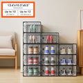 X-Large Organized Plastic Shoe Storage Box, Stackable Shoe Rack, Shoe Organizer, 12 Pack (Black)