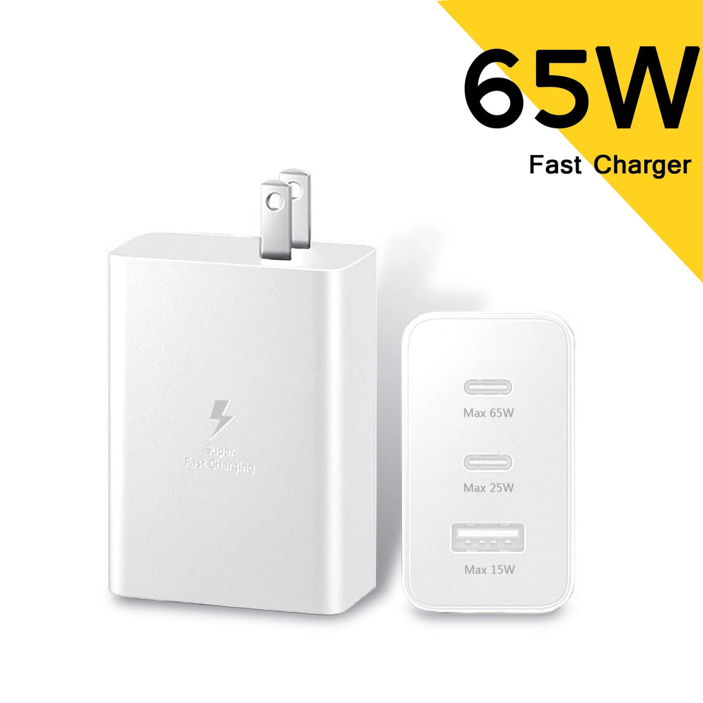 2-Pack USB C Charger 65W White, 3 Ports Type C PD Fast Charger Block, Wall Charger for Laptop