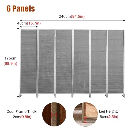 Japanese Screen Room Divider 6 Panels, Folding Portable Privacy Screen H3712
