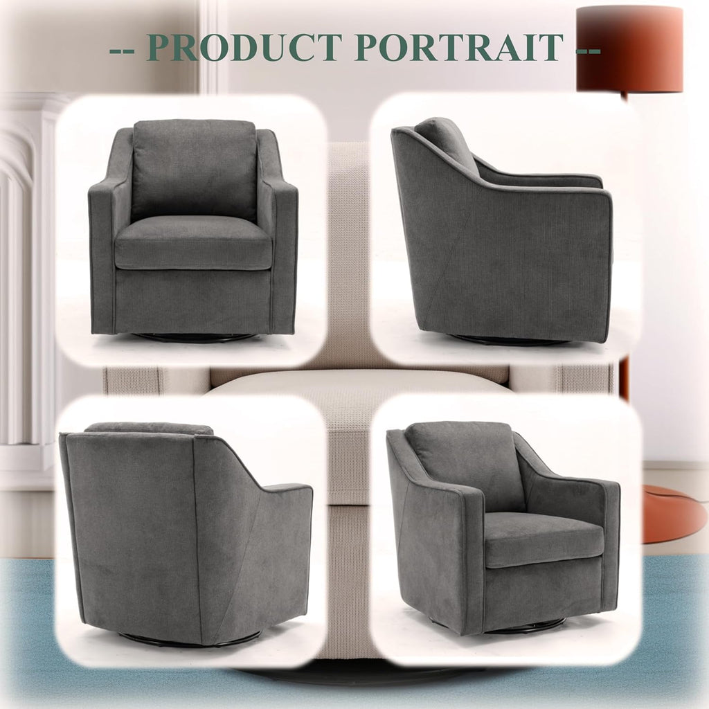 Accent Chair Set of 2, Upholstered Fabric Armchair with Lumbar Pillow, Grey R45871
