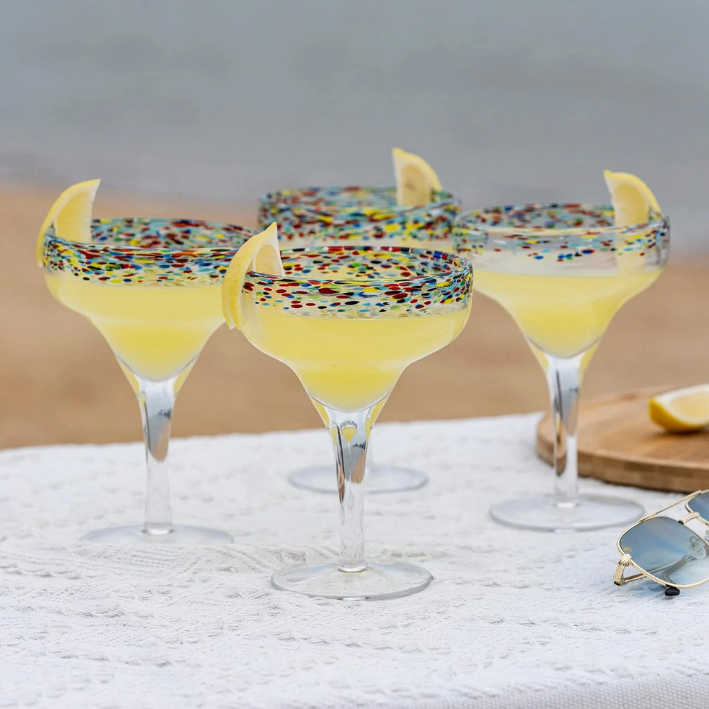 Mexican Margarita Glasses Set of 4, 16oz, Confetti Rim, Dishwasher Safe X1253